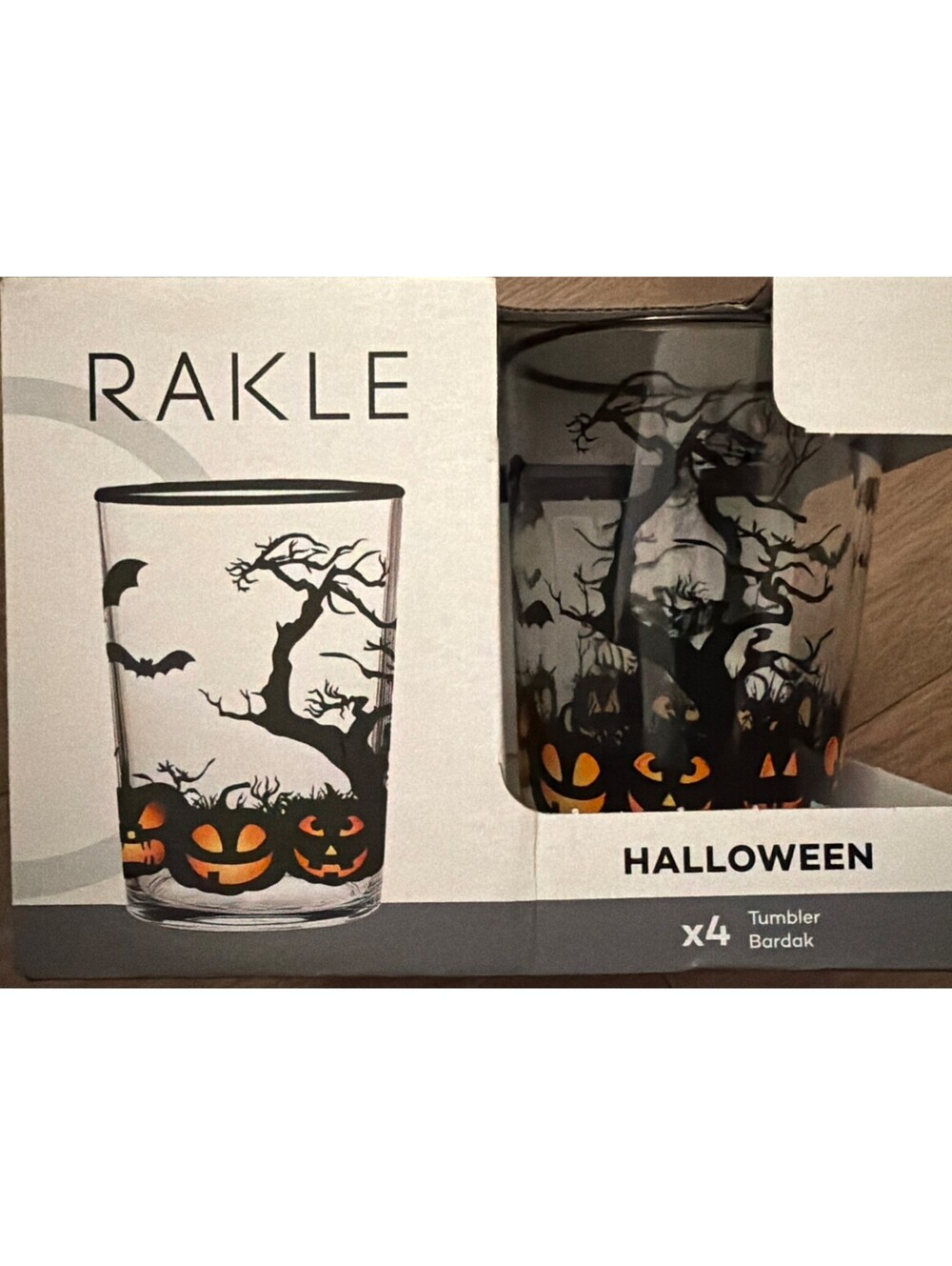 RAKLE Halloween Tumbler Glasses Set of 4 Pumpkins Bats Spooky Trees New